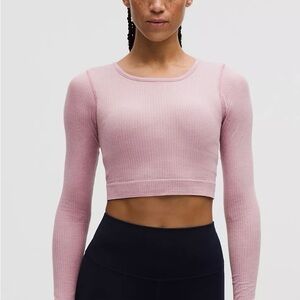 Lululemon Ebb to Street Long Sleeve Ribbed Padded Crop Top Size 6, Dusty Rose